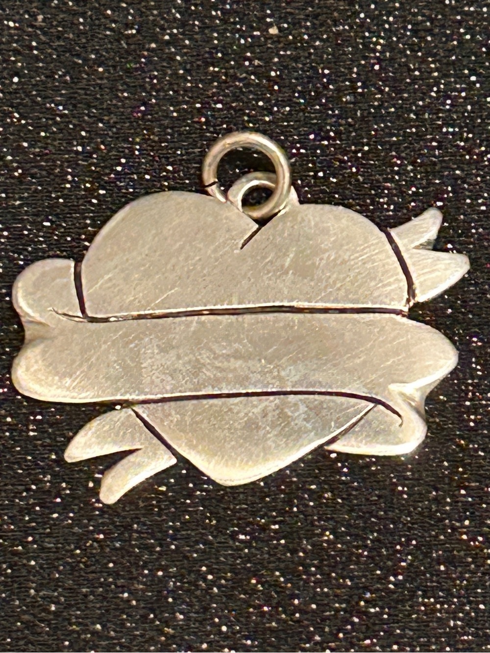 Large handmade heart and banner, traditional tattoo pendant